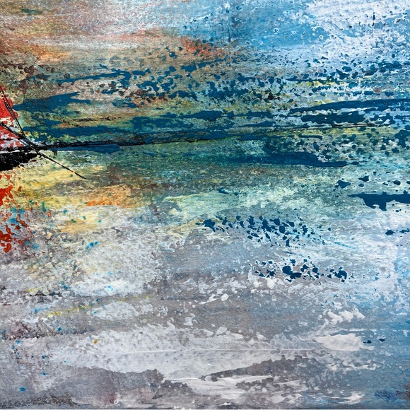 Semi Abstract Sailboat Ocean Seascape Acrylic Art Painting - Picture 8 of 11